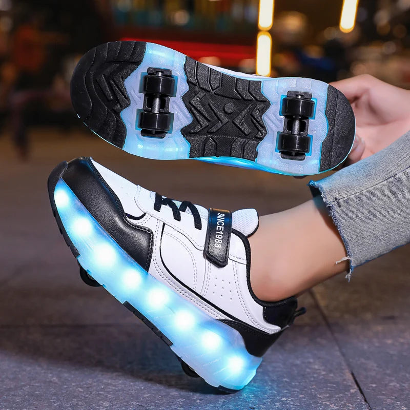Kids Light-Up Roller Skate Shoes - Removable Wheel Sneakers