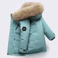 Kids Hooded Fur Collar Winter Jacket - Thick Warm Outerwear