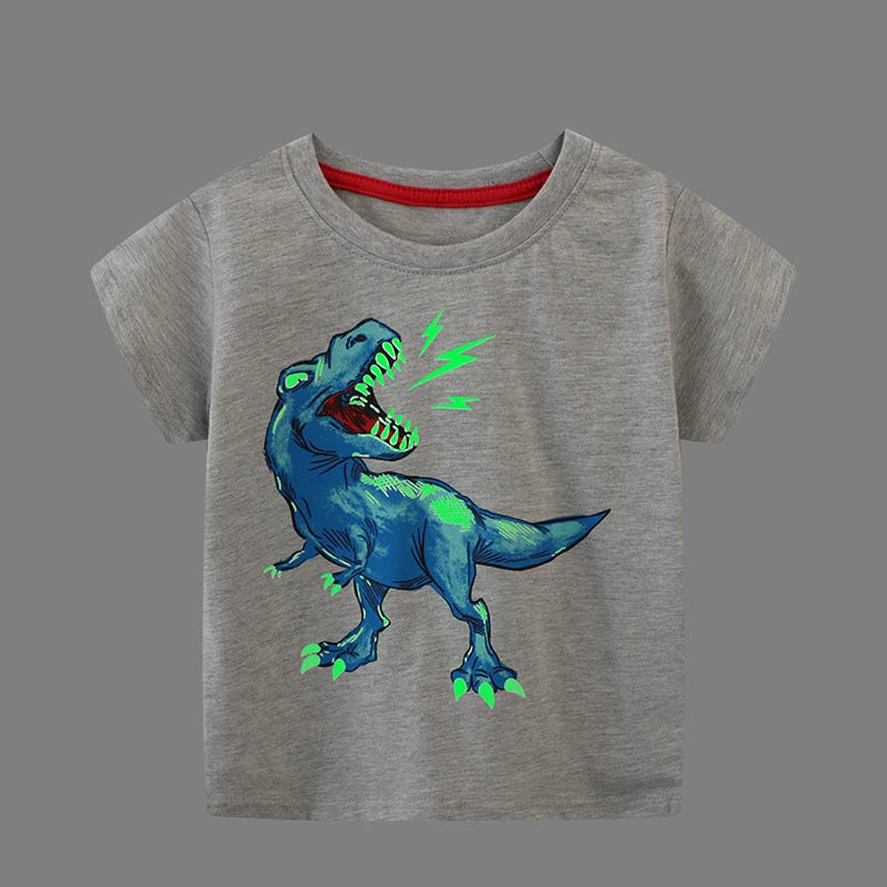 Boys Luminous Dinosaur T-Shirt - Cotton Animal Graphic Tee