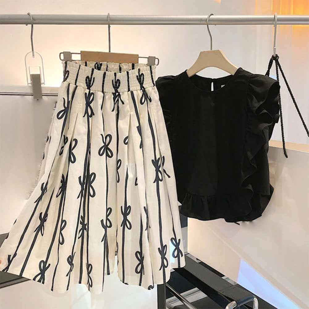 Girls Bubble Sleeve Shirt and Wide Leg Pants Set