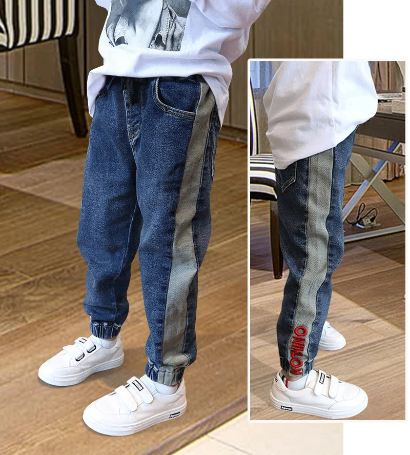 Kids Skinny Denim Trousers - Elastic Waist Sports Bottoms