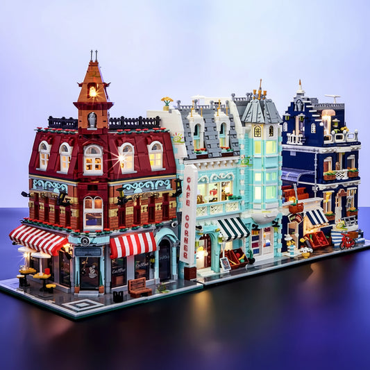 City Corner Coffee Shop Micro Blocks - Street View Architecture Set