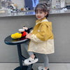 Girls Spliced Zipper Hooded Jacket - Spring Autumn Windbreaker