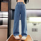 Girls Vintage Wide Leg Denim Pants - Solid Casual Trousers