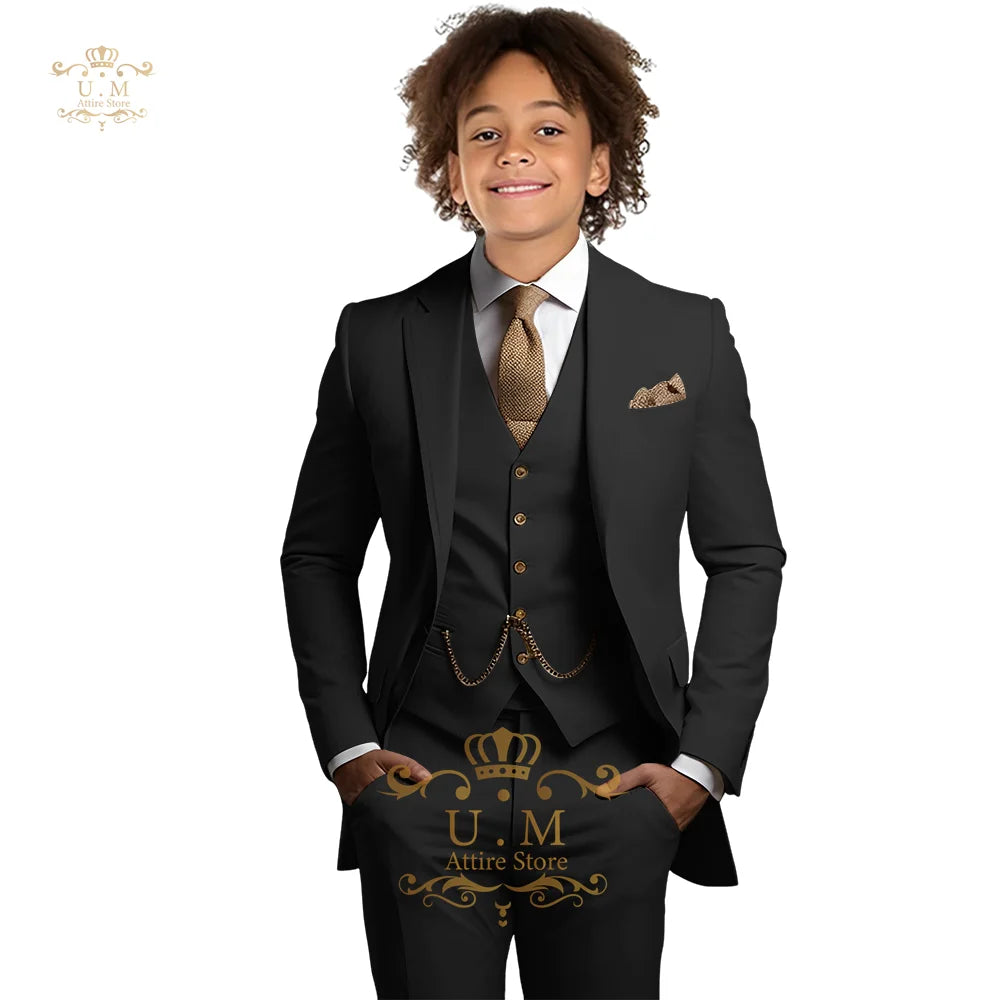 Boys Khaki 3-Piece Suit - Jacket Vest and Pants Tuxedo Set