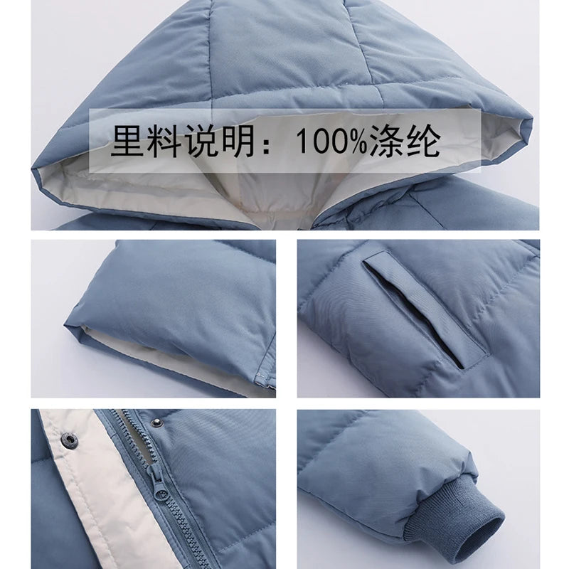 Boys Long Hooded Jacket - Solid Warm Winter Coat