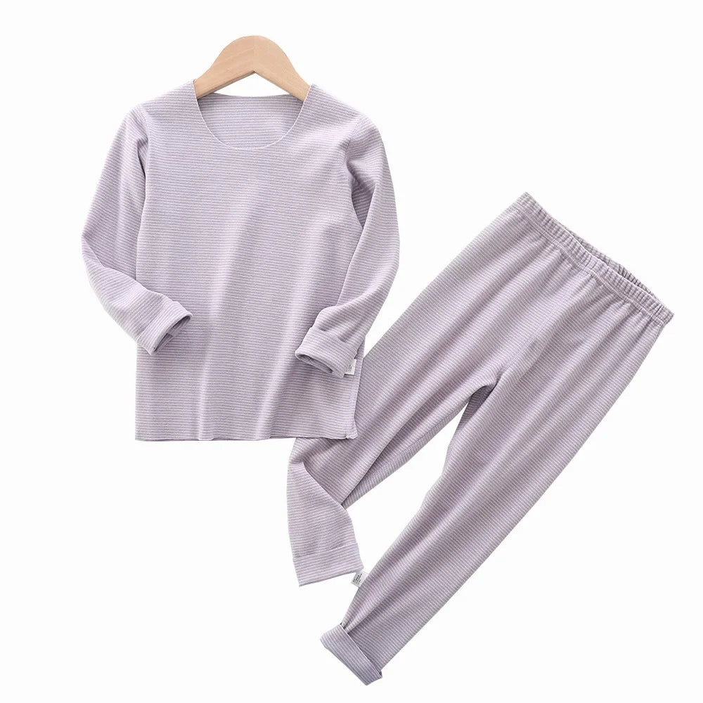 Kids Thermal Underwear Set - Striped Warm Winter Base Layer