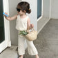 Girls Knitted Vest Wide Leg Pants Set - Breathable Summer Style