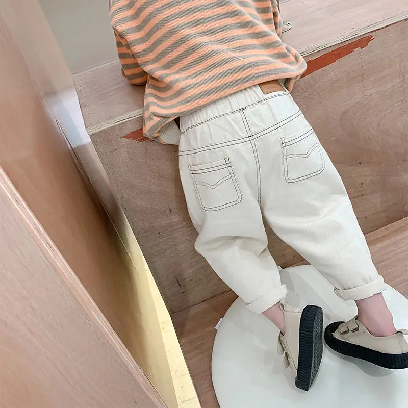 Baby Loose Denim Jeans - Solid Color Spring Autumn Pants