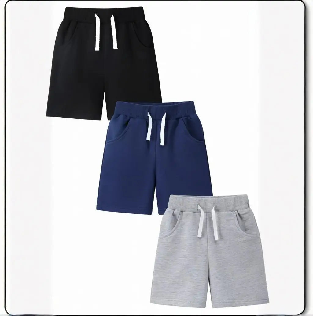 Boys 3-Pack Sweat Shorts - Drawstring Athletic Cotton Set