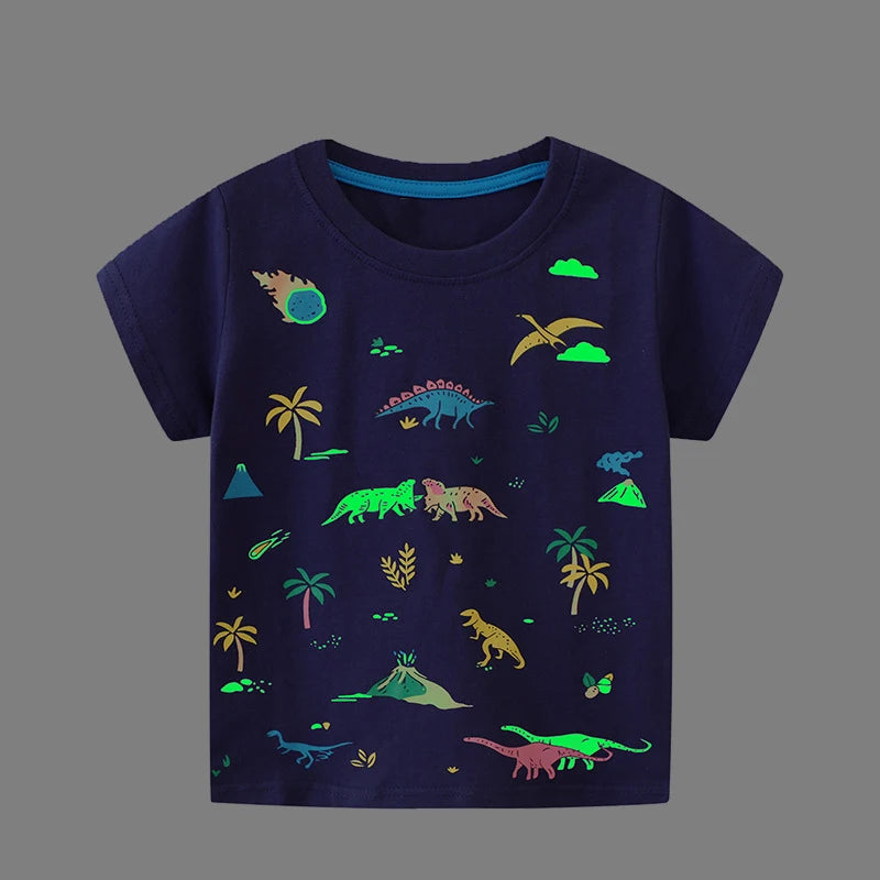 Boys Luminous Dinosaur T-Shirt - Cotton Animal Graphic Tee