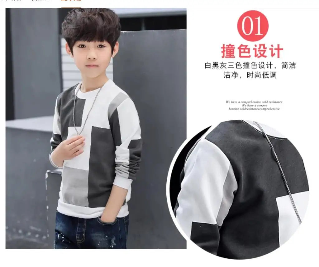 Boys Plus Velvet Long Sleeve Hoodie - Autumn Winter Warm Top
