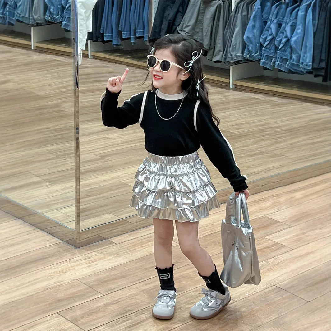 Girls Shiny Metallic Layered Tulle Mini Skirt