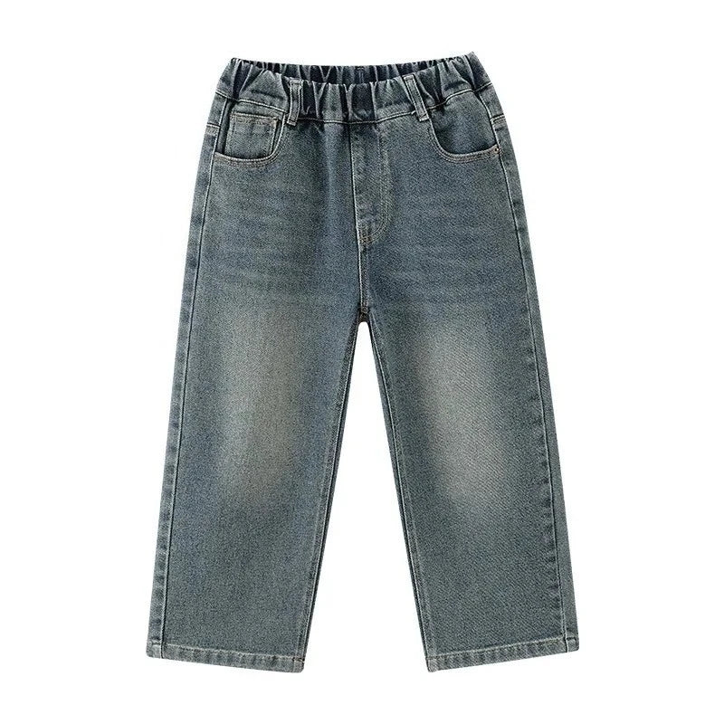 Boys Wide Straight Leg Jeans - Cotton Sports Denim Pants