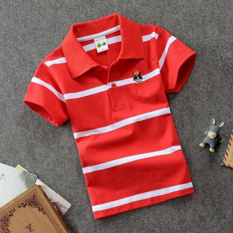 Boys Printed Polo Shirt - Cotton Blend Short Sleeve Lapel Top