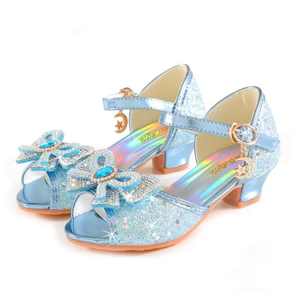 Girls Rhinestone Bow Heel Sandals for Parties
