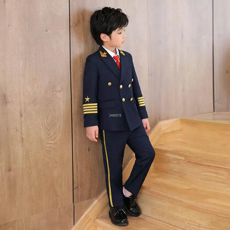 Boys Pilot Uniform Suit - Formal Jacket and Pants Costume