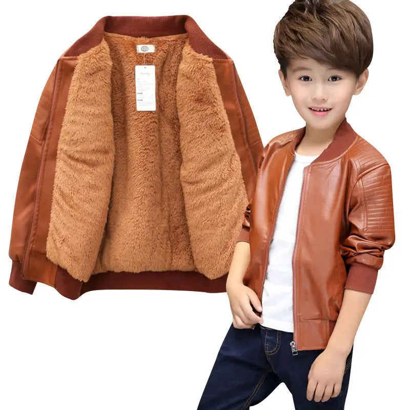 Boys PU Leather Jacket - Plus Velvet Warm Winter Coat