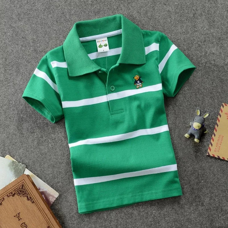 Boys Printed Polo Shirt - Cotton Blend Short Sleeve Lapel Top