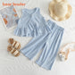 Girls Bubble Sleeve Shirt and Wide Leg Pants Set