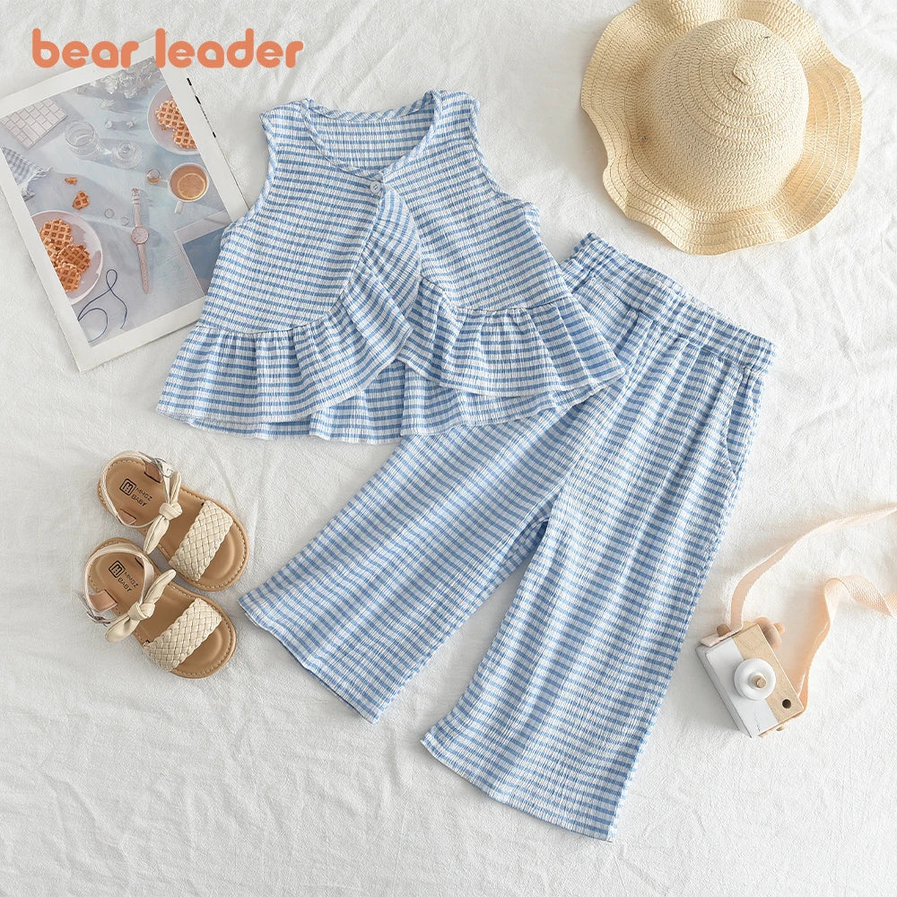 Girls Bubble Sleeve Shirt and Wide Leg Pants Set