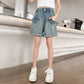 Girls Loose Fit Stretch Denim Shorts with Faux Flap Pockets