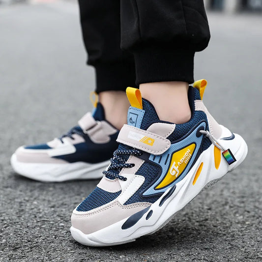 Kids Lightweight Mesh Walking Sneakers - Hook and Loop Casual Shoes