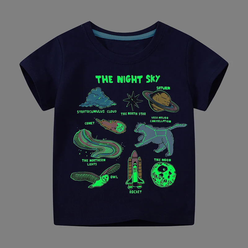 Boys Luminous Dinosaur T-Shirt - Cotton Animal Graphic Tee