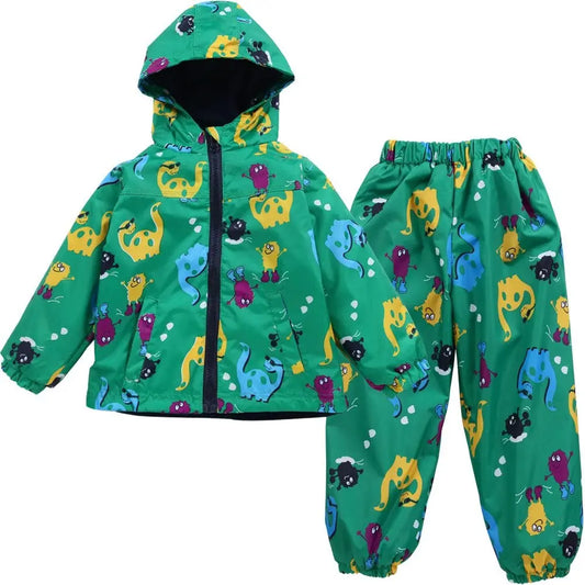Kids Waterproof Hoodie Coat and Pants Set - Warm Rain Outfit
