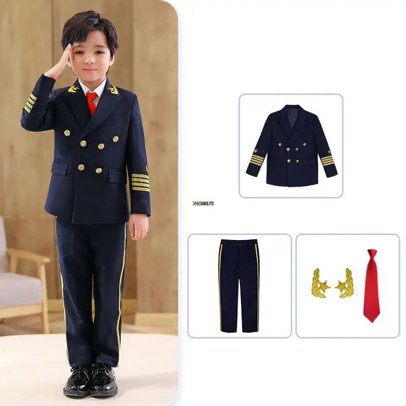 Boys Pilot Uniform Suit - Formal Jacket and Pants Costume