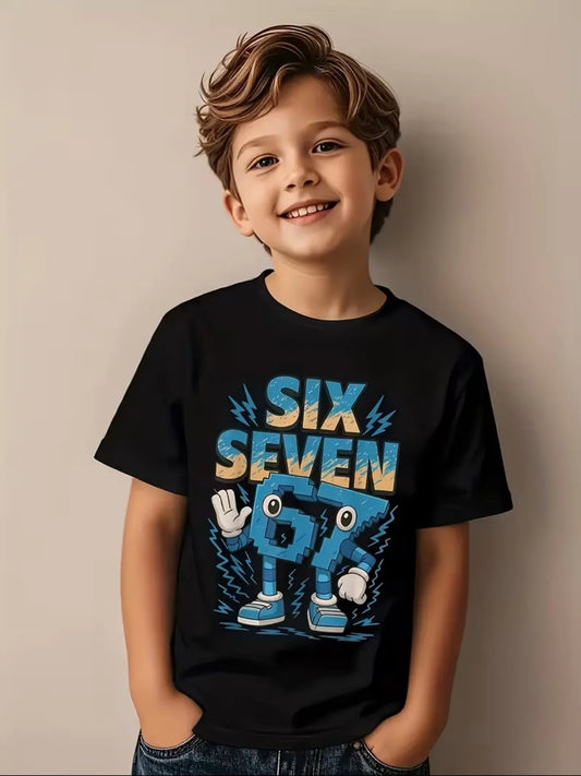 Kids Number Graphic T-Shirt - Loose Short Sleeve Summer Top