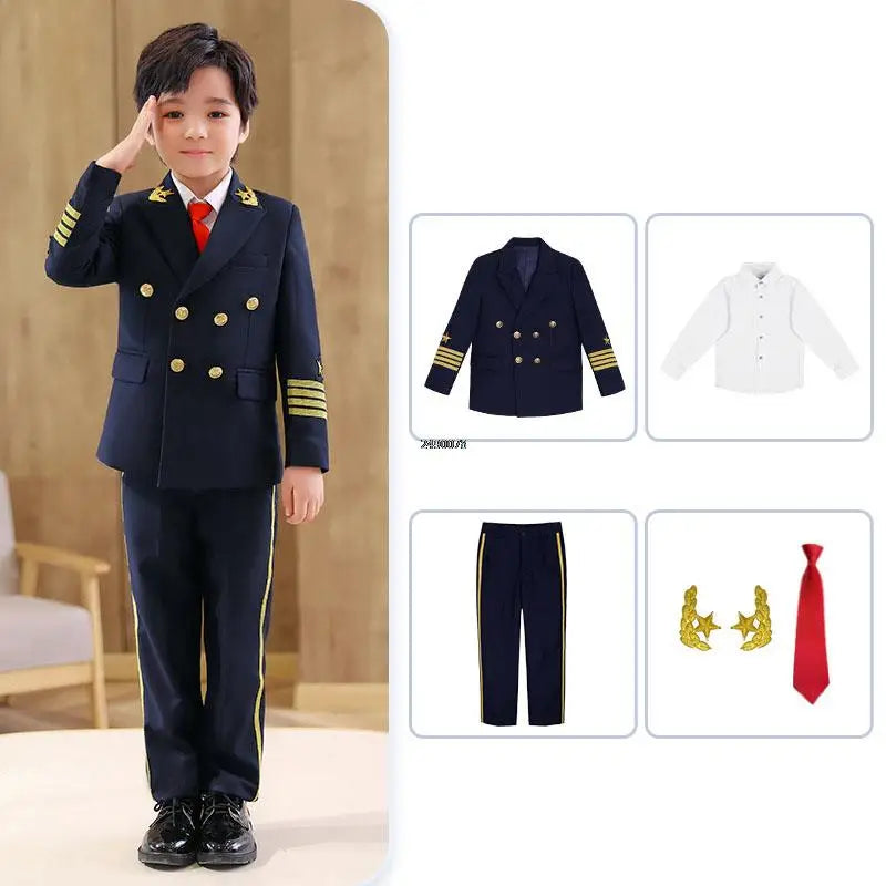 Boys Pilot Uniform Suit - Formal Jacket and Pants Costume