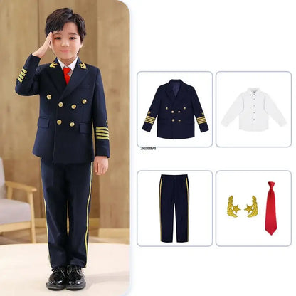Boys Pilot Uniform Suit - Formal Jacket and Pants Costume