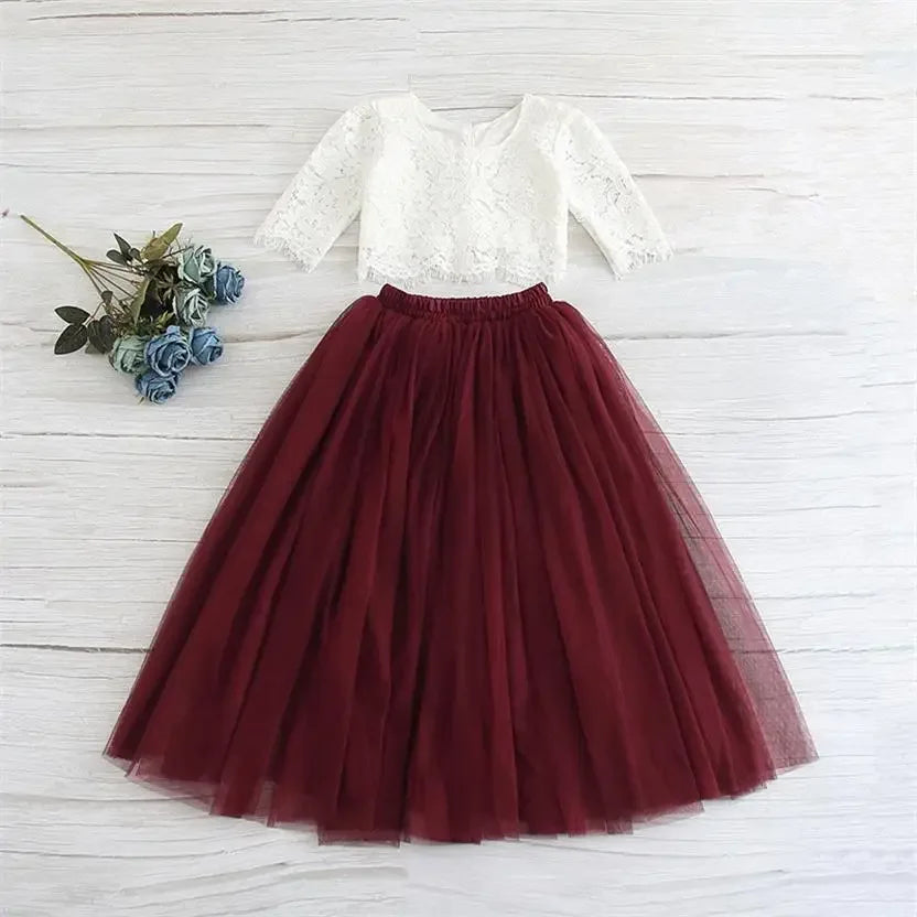 Girls Lace Top and Long Skirt Summer Outfit Set