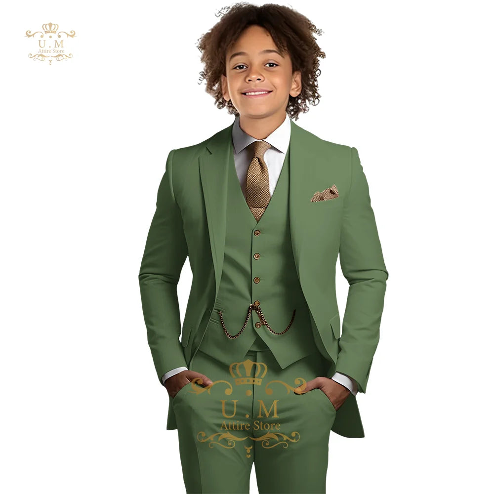 Boys Khaki 3-Piece Suit - Jacket Vest and Pants Tuxedo Set