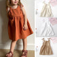 Girls Solid Suspender Summer Dress - Pocket Casual Style