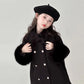 Girls Double Breasted Bow Wool Coat - Warm Winter Outerwear