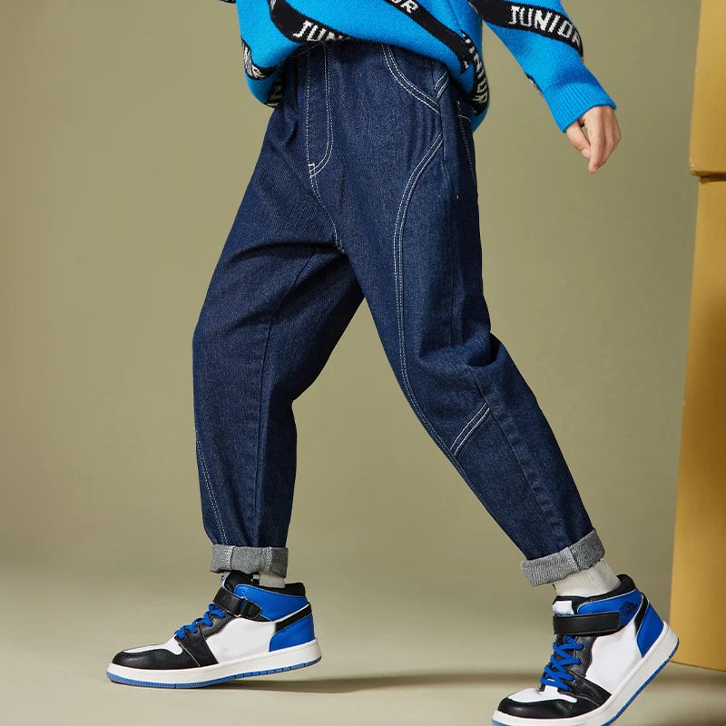 Kids Skinny Denim Trousers - Elastic Waist Sports Bottoms