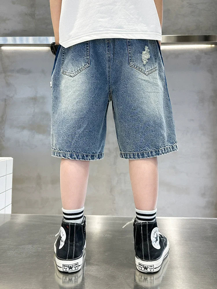 Teen Boys Elastic Waist Shorts - Loose Calf-Length Beach Pant