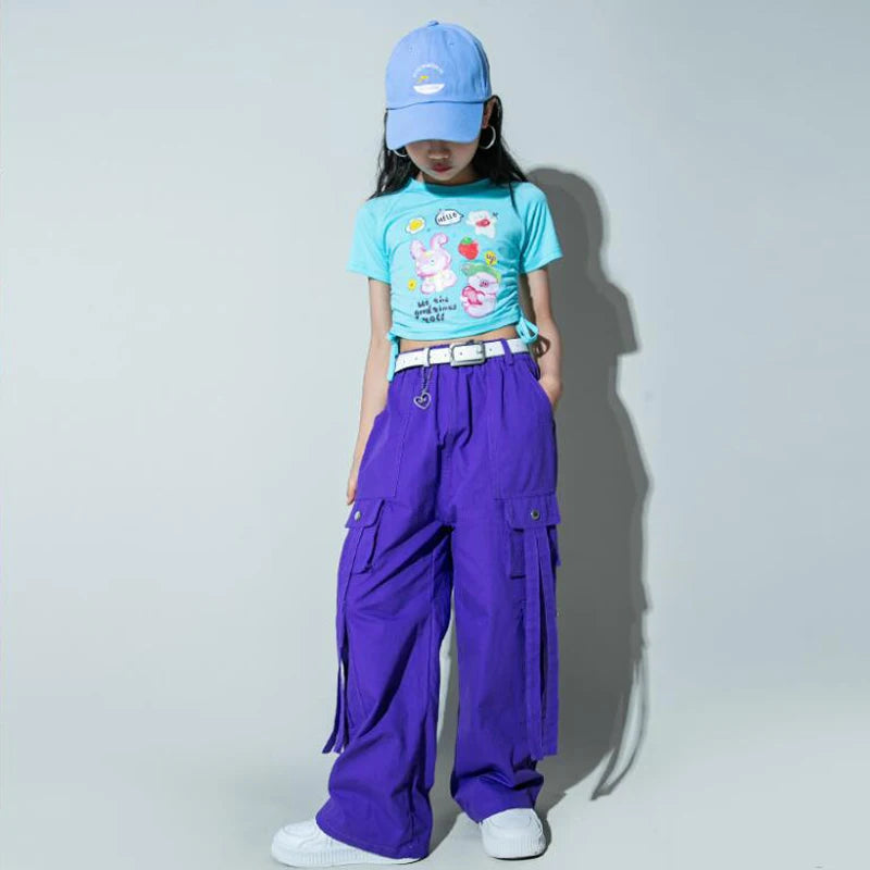 Girls Purple Hip Hop Jogger Set - Jazz Dance Outfit