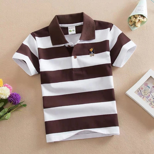Boys Printed Polo Shirt - Cotton Blend Short Sleeve Lapel Top