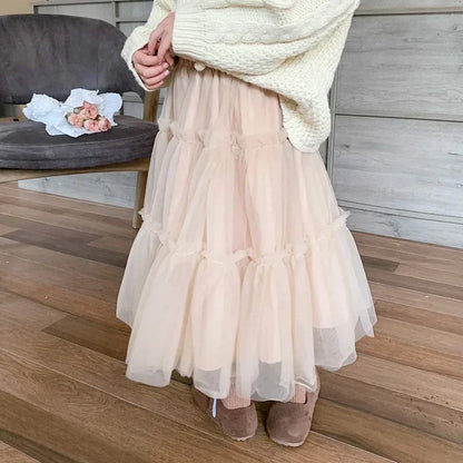 Girls Gauze Mesh Fluffy A-Line Skirt
