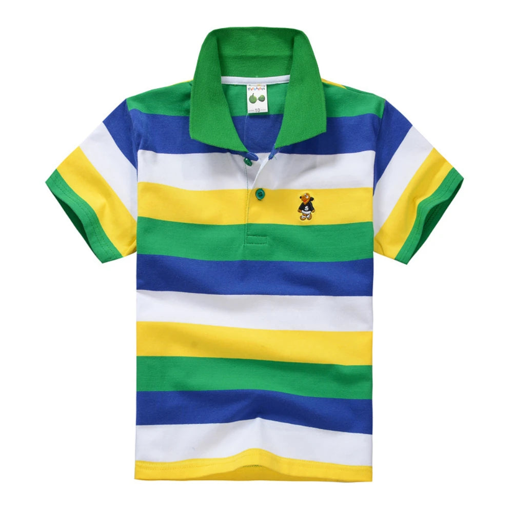Boys Printed Polo Shirt - Cotton Blend Short Sleeve Lapel Top