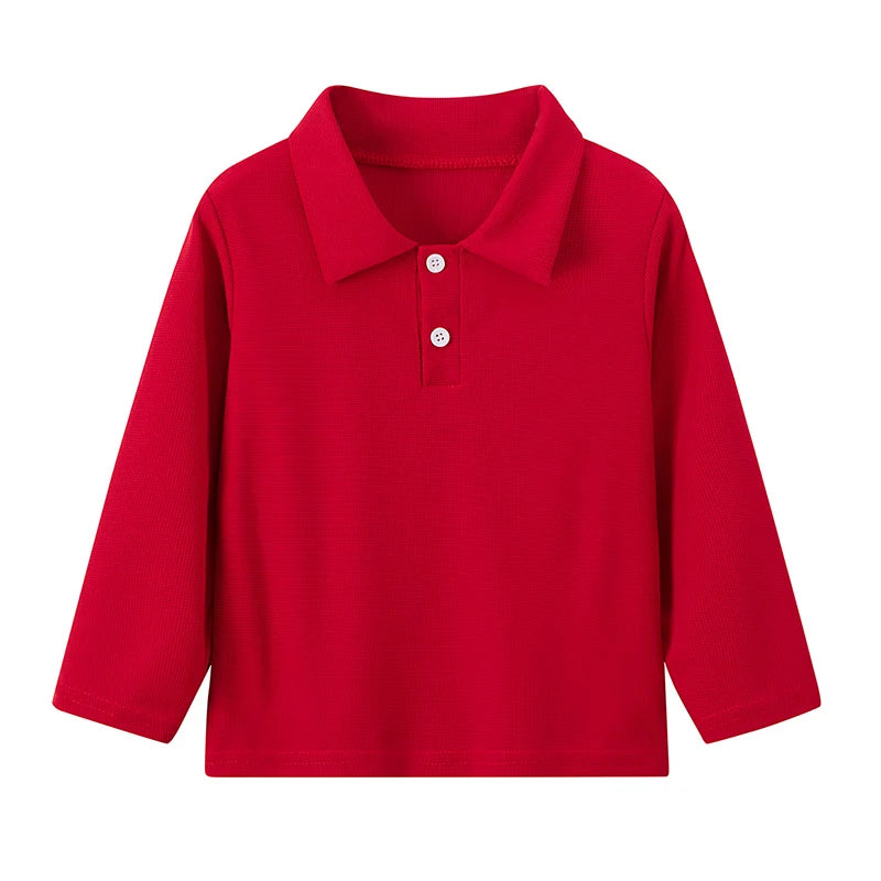Kids Solid Color Polo Shirt Set - Short Sleeve Lapel Sports Top