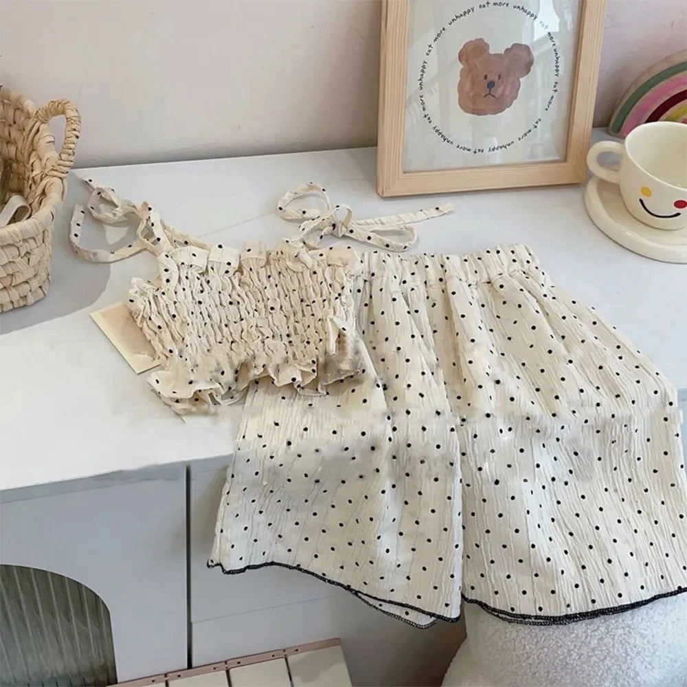 Girls Bubble Sleeve Shirt and Wide Leg Pants Set