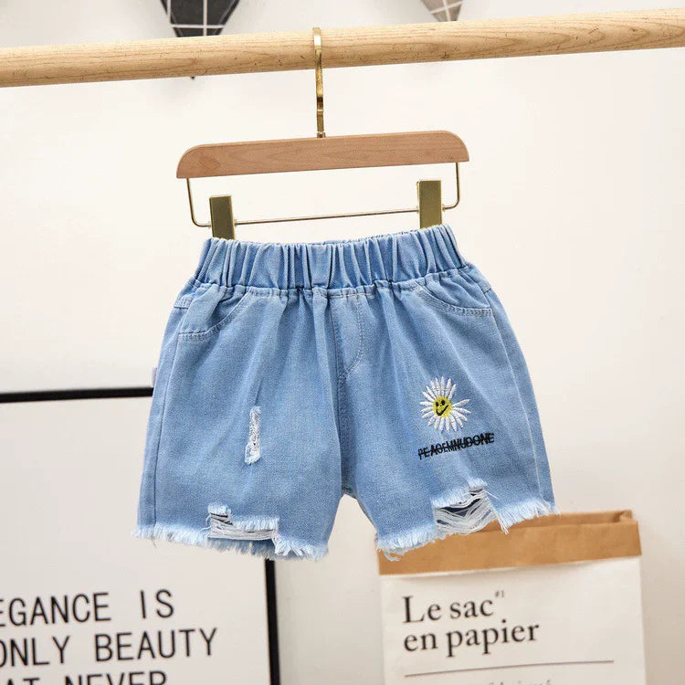 Girls High Waist Distressed Denim Shorts