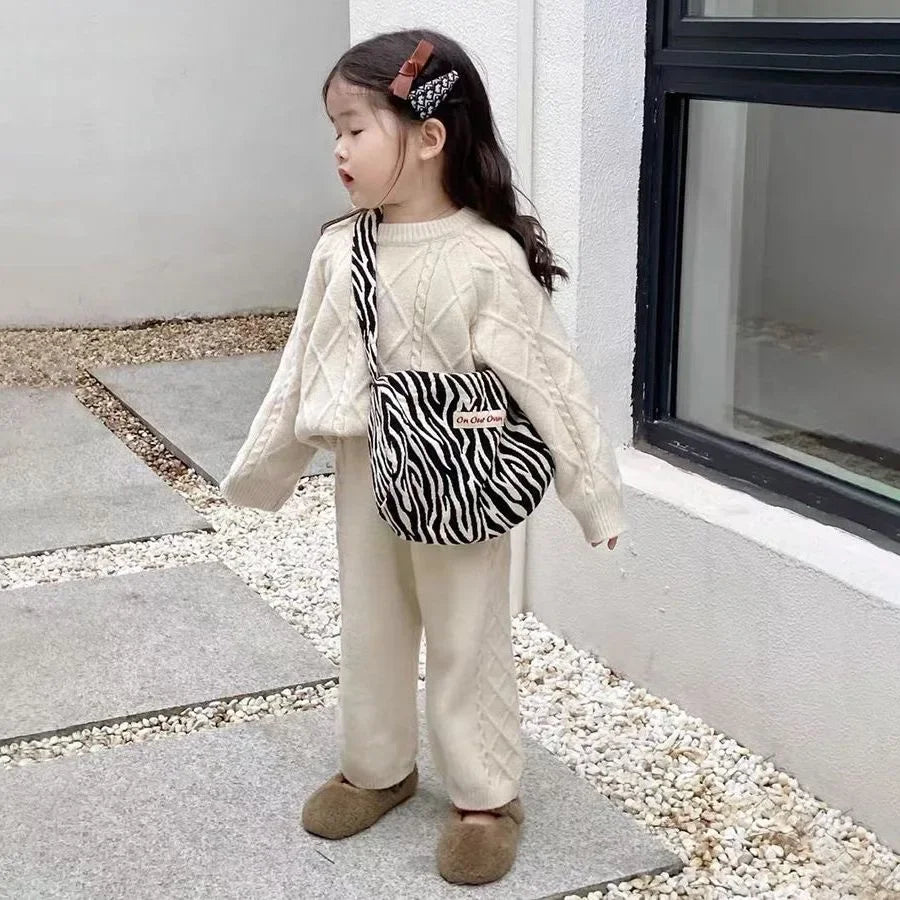 Girls Winter Pullover Two Piece Set - Korean Style Outfit