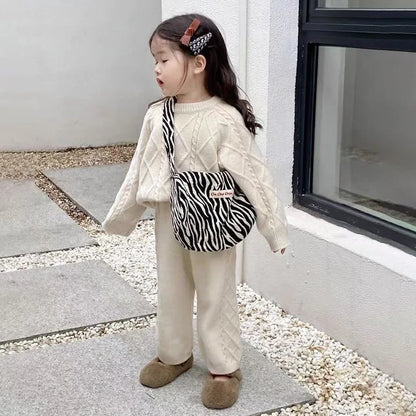 Girls Winter Pullover Two Piece Set - Korean Style Outfit