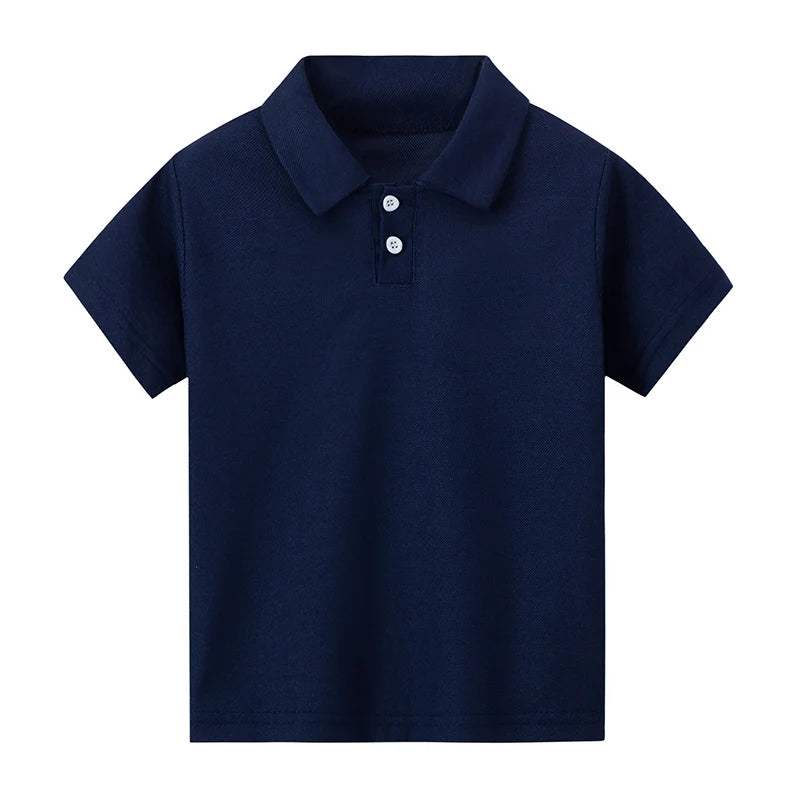 Kids Solid Color Polo Shirt Set - Short Sleeve Lapel Sports Top