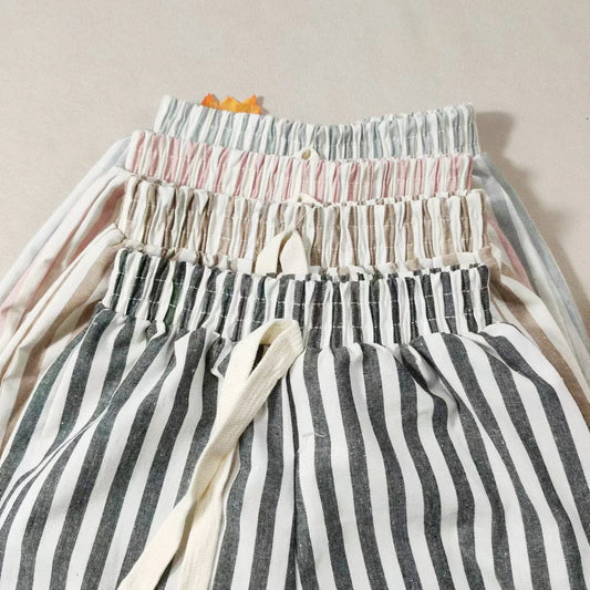 Kids Striped Cotton Blend Shorts - British Style Casual Pants